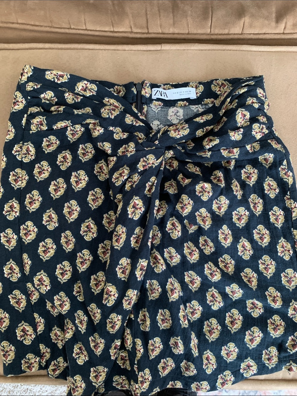 Zara Black Floral Knot-Front Mini Skirt cotton 6